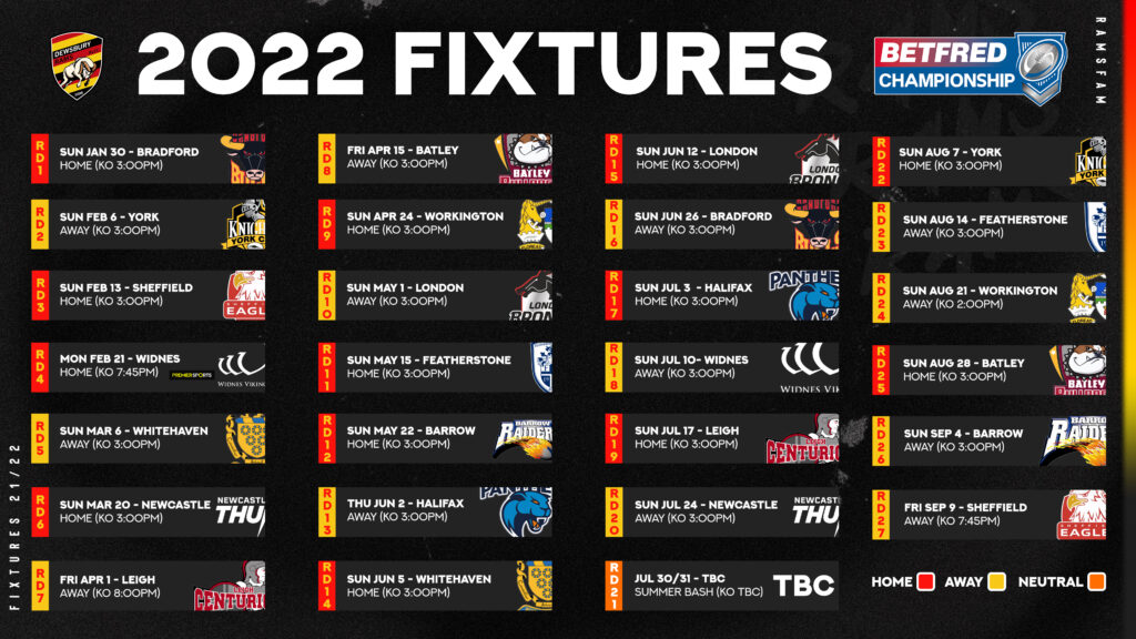 2022 BETFRED CHAMPIONSHIP FIXTURES ANNOUNCED